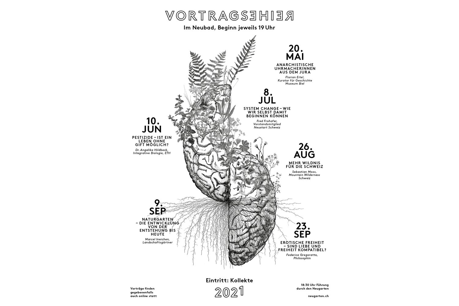 Plakat in schwarz-weiss für die Vortragsreihe des Vereins Neugarten.