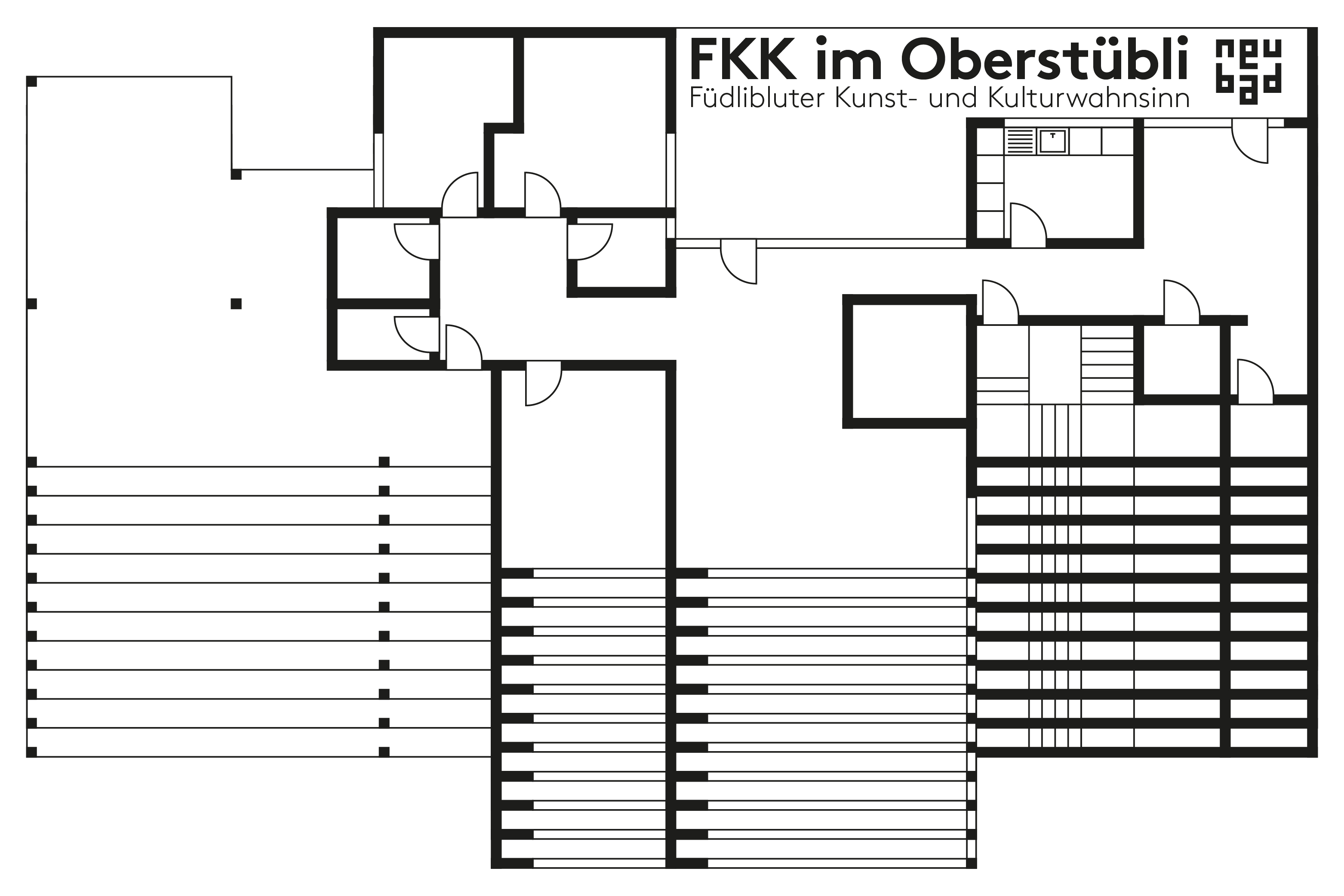 FKK im Oberstüblli Grafik. Angelehnt an dem Grundriss der Wohnung auf dem Neubad Dach.