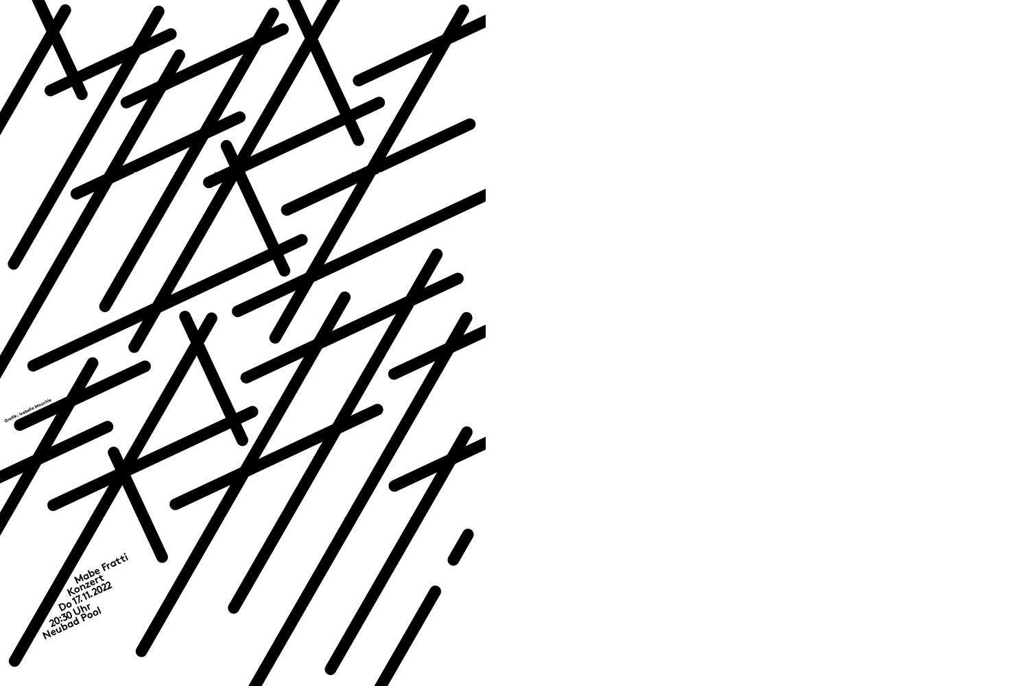 Schwarz-weiss Plakat in abstrakter Schriftform, welche den Text "Mabe Fratti" darstellt.