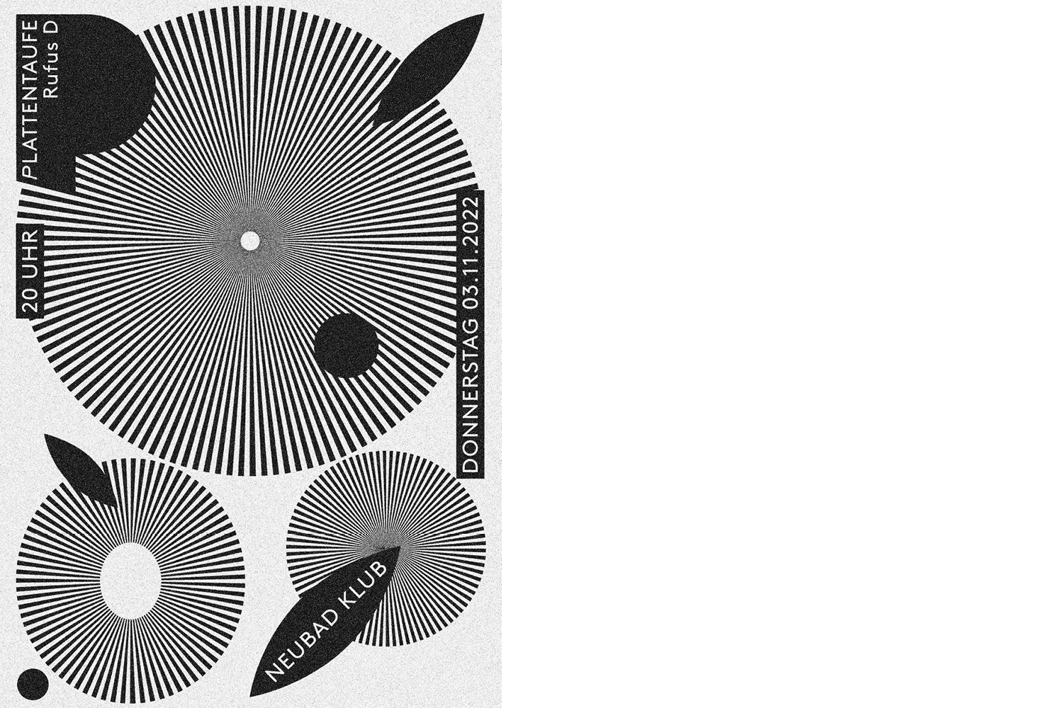 Plakat für die Plattentaufe von Rufus D mit vier Kreisen und sonstigen geometrischne Formen