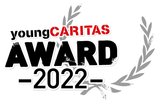 Schriftzug young CARITAS AWARD 2022 in schwarz-weiss-rot