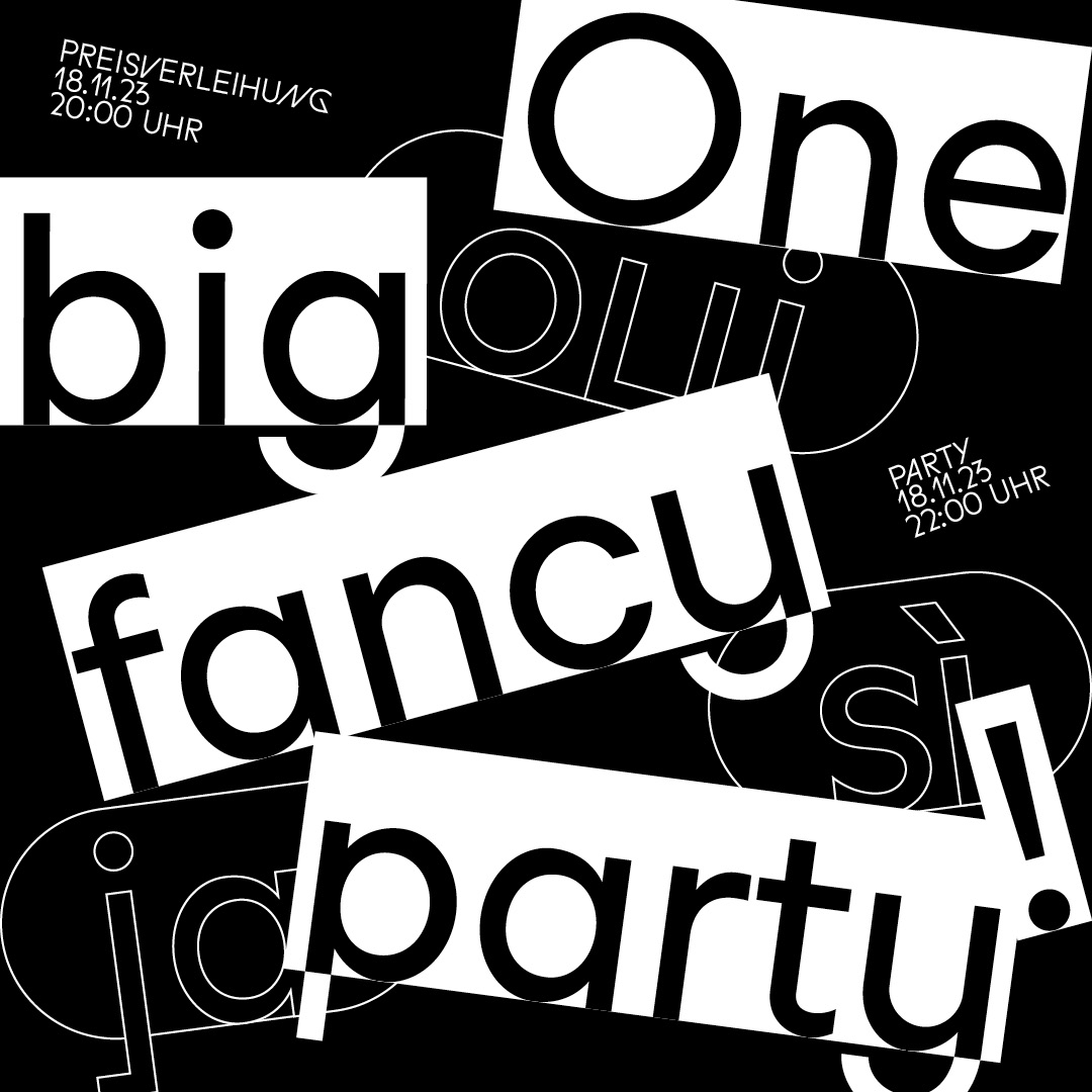 One big fancy party! Typografie auf schwarzem Hintergrund