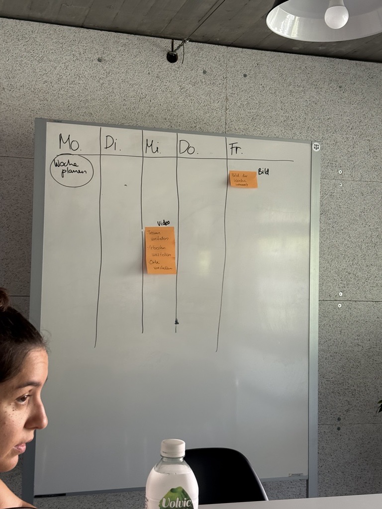 Auf dem Bild sieht man das Whiteboard, wo wir unsere Ideen mit Post-it kategorisiert haben.