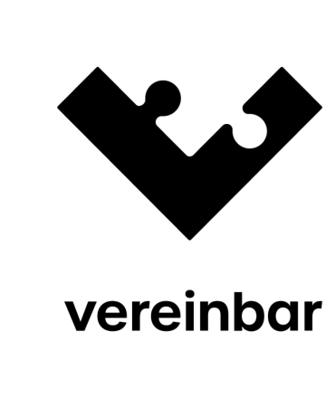 Unser Vereinbar-Logo ist ein V, dass wie ein Puzzlestück in sich hat und darunter steht in Kleinbuchstaben vereinbar.