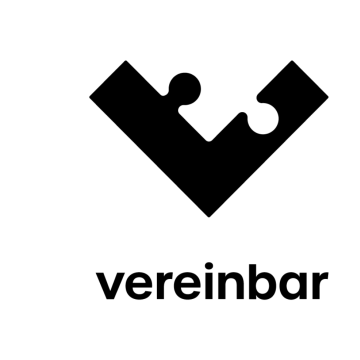 Unser Vereinbar-Logo ist ein V, dass wie ein Puzzlestück in sich hat und darunter steht in Kleinbuchstaben vereinbar.