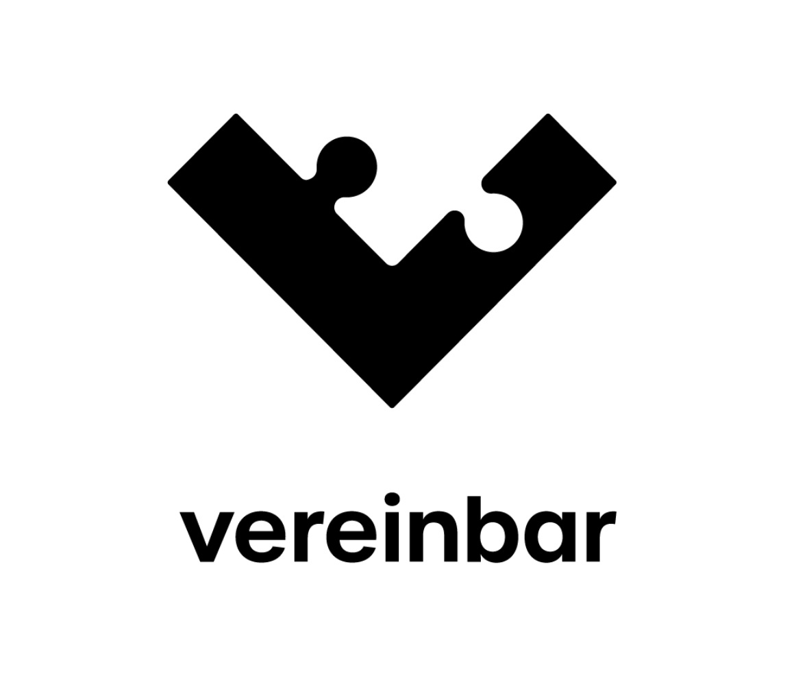 Unser Vereinbar-Logo ist ein V, dass wie ein Puzzlestück in sich hat und darunter steht in Kleinbuchstaben vereinbar.