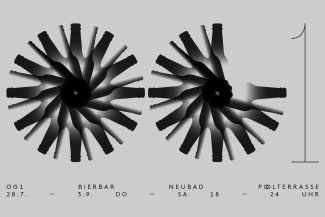 Ein O und ein G dargestellt mit Bierflaschen. Daneben eine dünne 1.