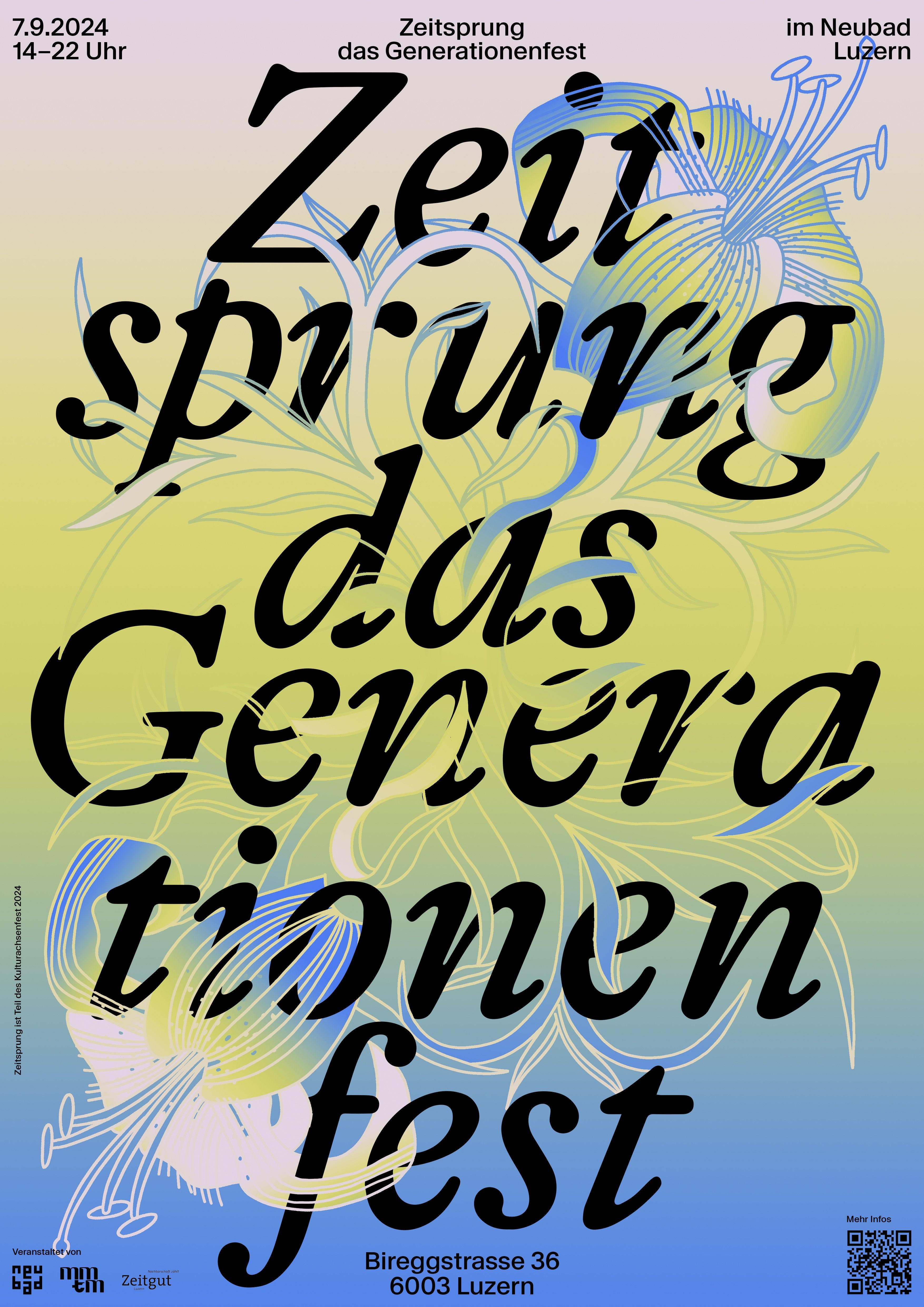 Flyer mit Text "Zeitsprung das Generationenfest" und weiteren Angaben zu Uhrzeiten und Inhalte