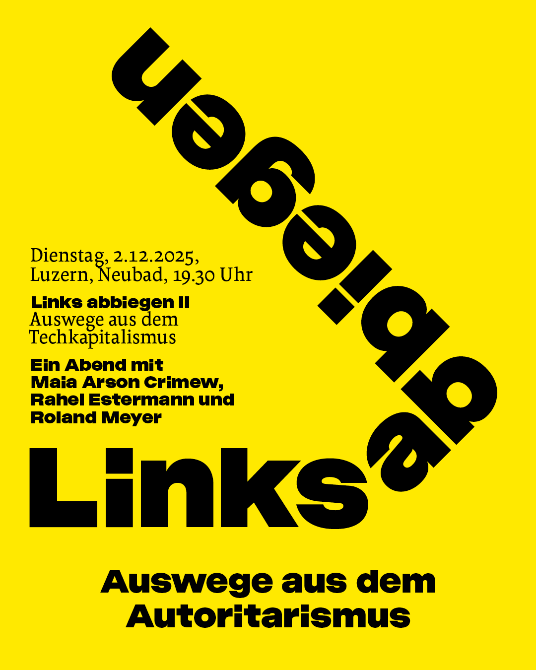 Ein gelbes Plakat mit schwarzem Text