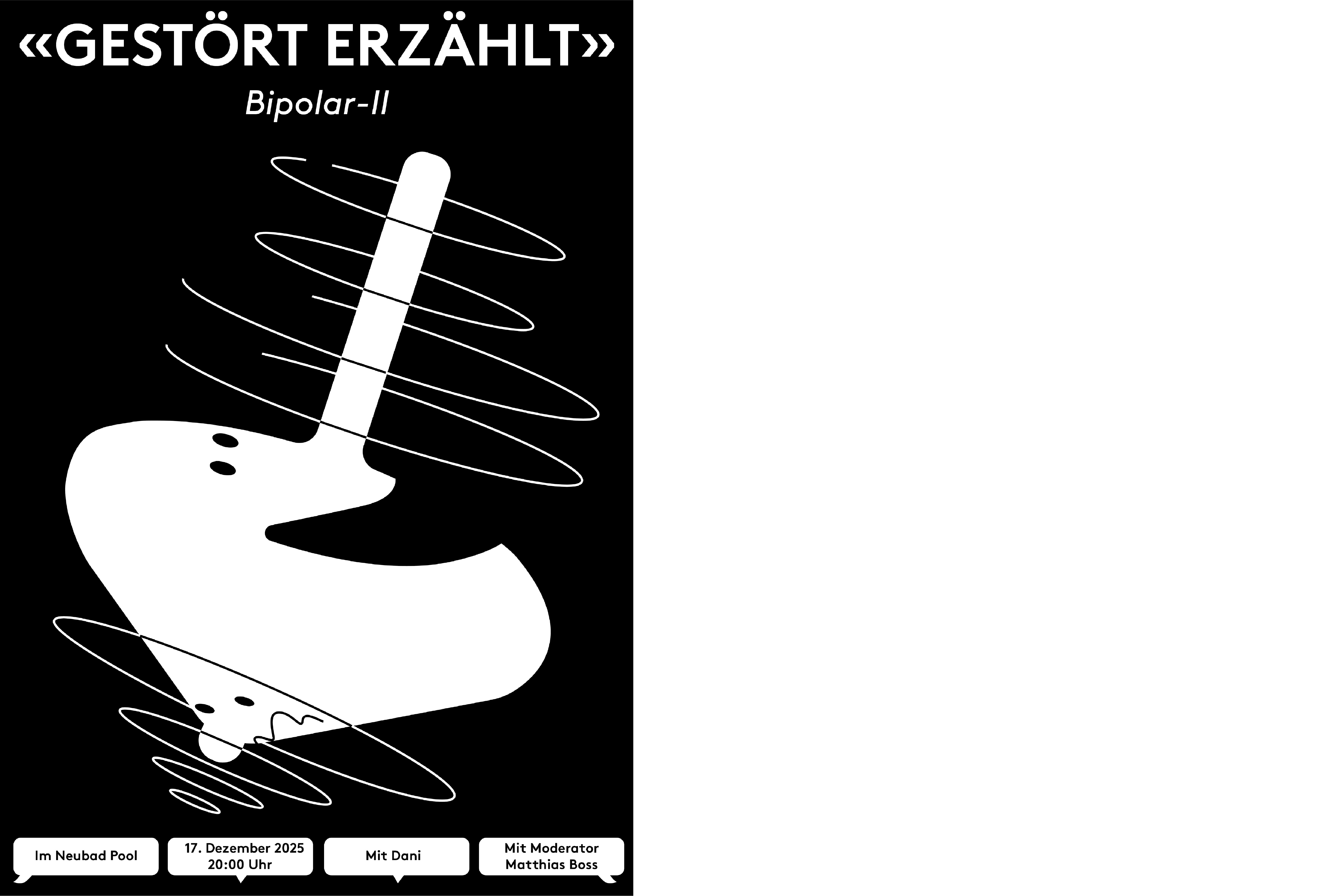 Ein weisser Kreisel auf schwarzem Hintergrund mit zwei Gesichtern, einer schaut glücklich, während der andere unglücklich schaut.