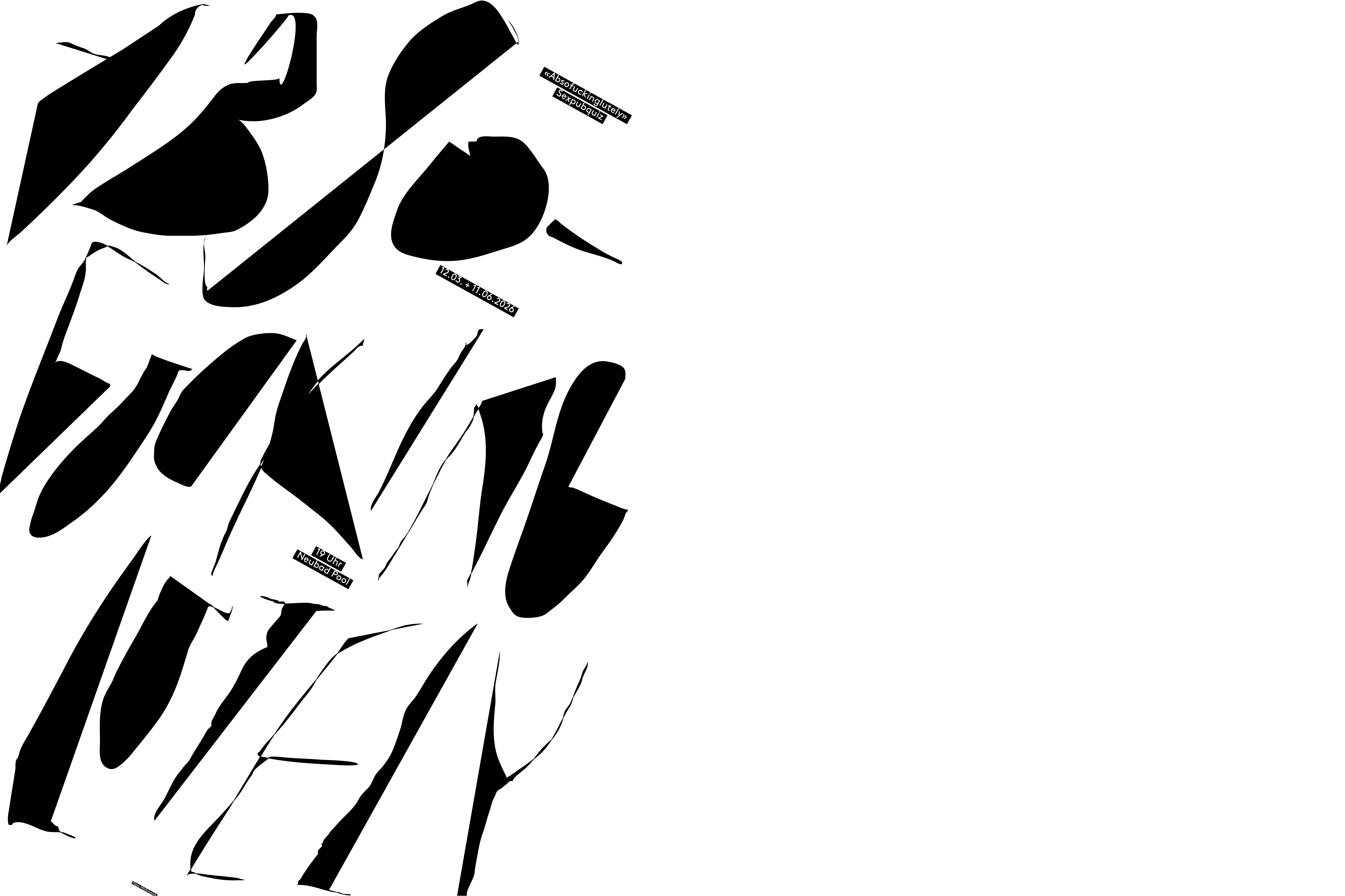 Ein weisser Hintergrund mit Schwarzen Flecken, die den Titel ergeben.