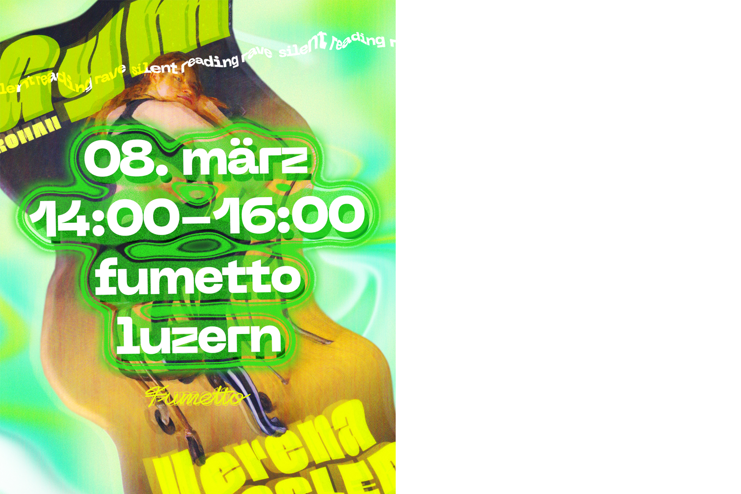 Grünes Plakat, ein verzerrtes Buch.