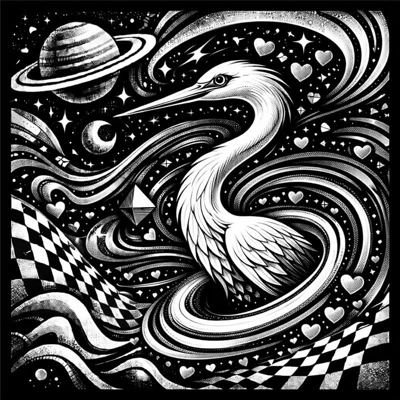 Schwarz Weisse Garfik mit einem Vogel 