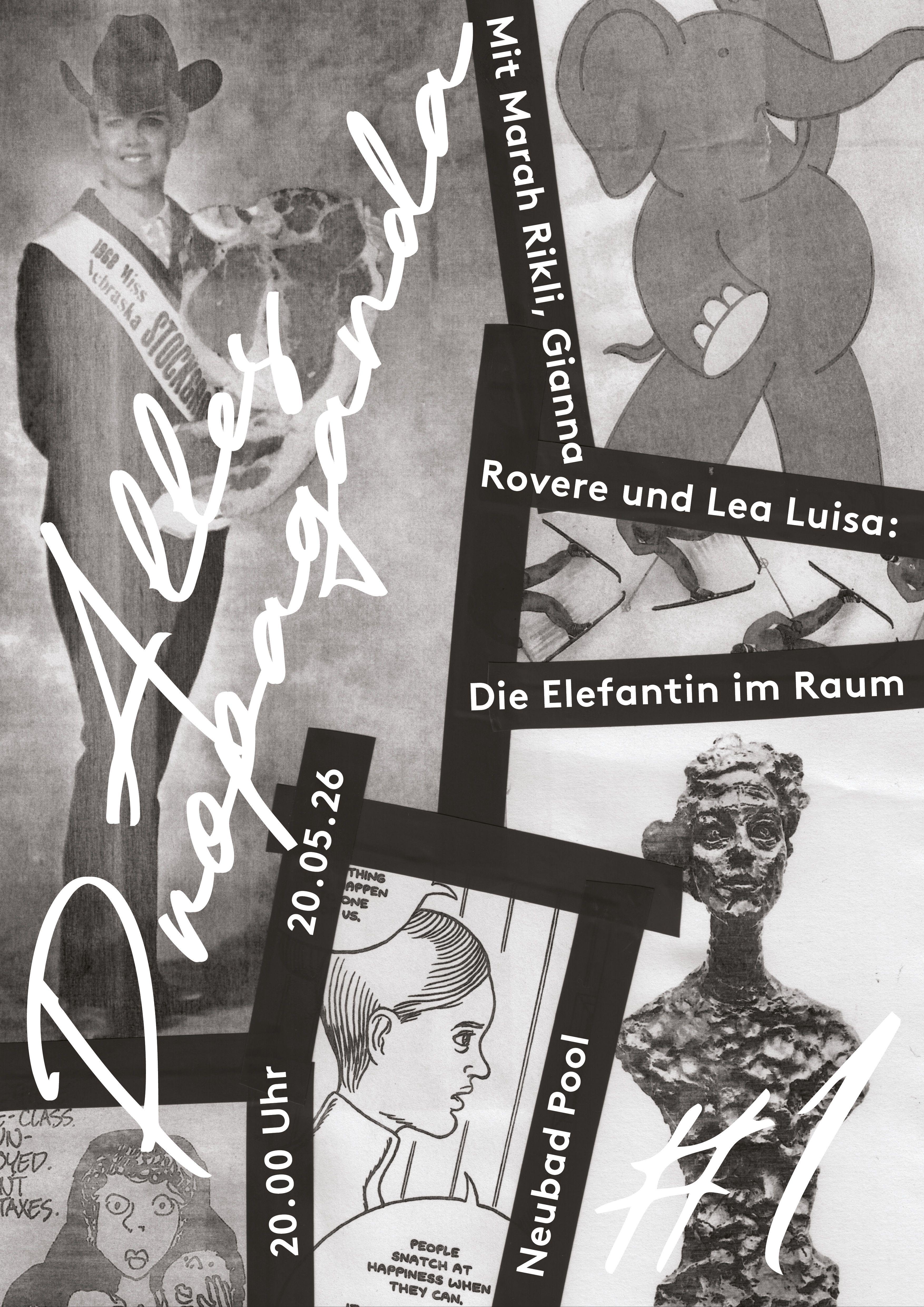 schwarz/weiss plakat, collageartig gestaltet