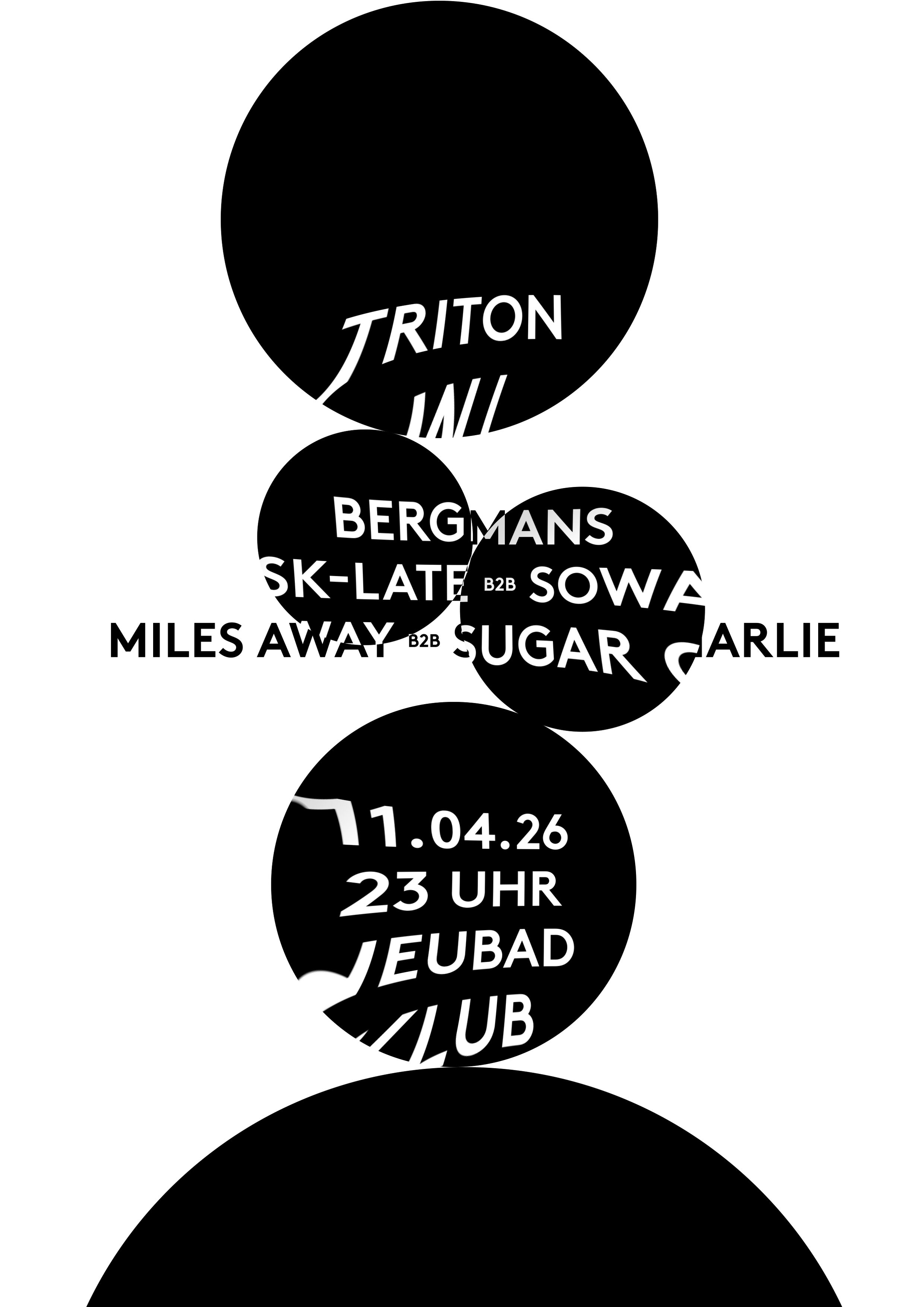 Grosse schwarze Wasserkugeln, unter denen weisse Schrift mit allen Informationen zum Vorschein kommt