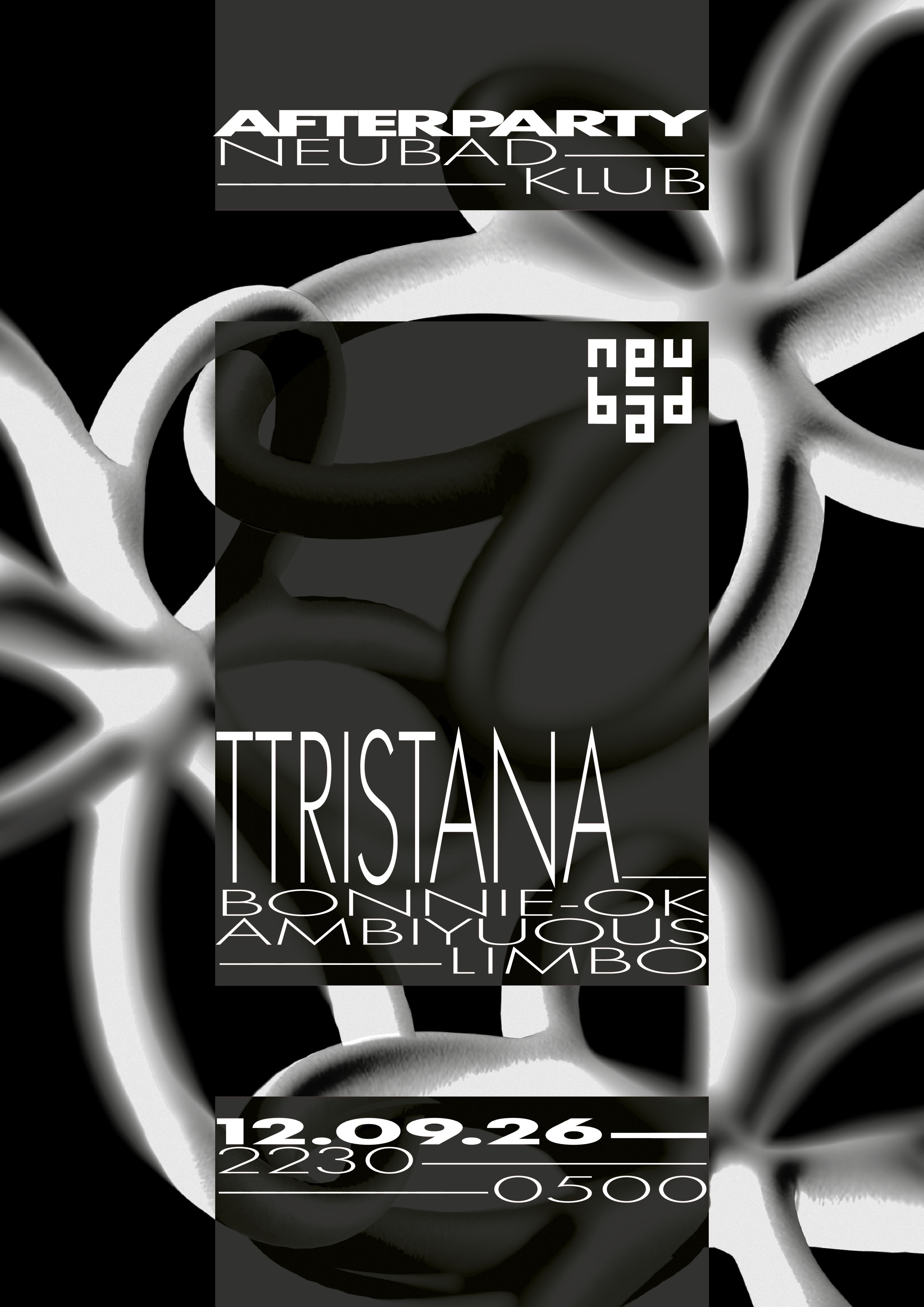 Plakat in Schwarzweiss mit abstrakten Blumenmuster und dem Lineup für den Daydance