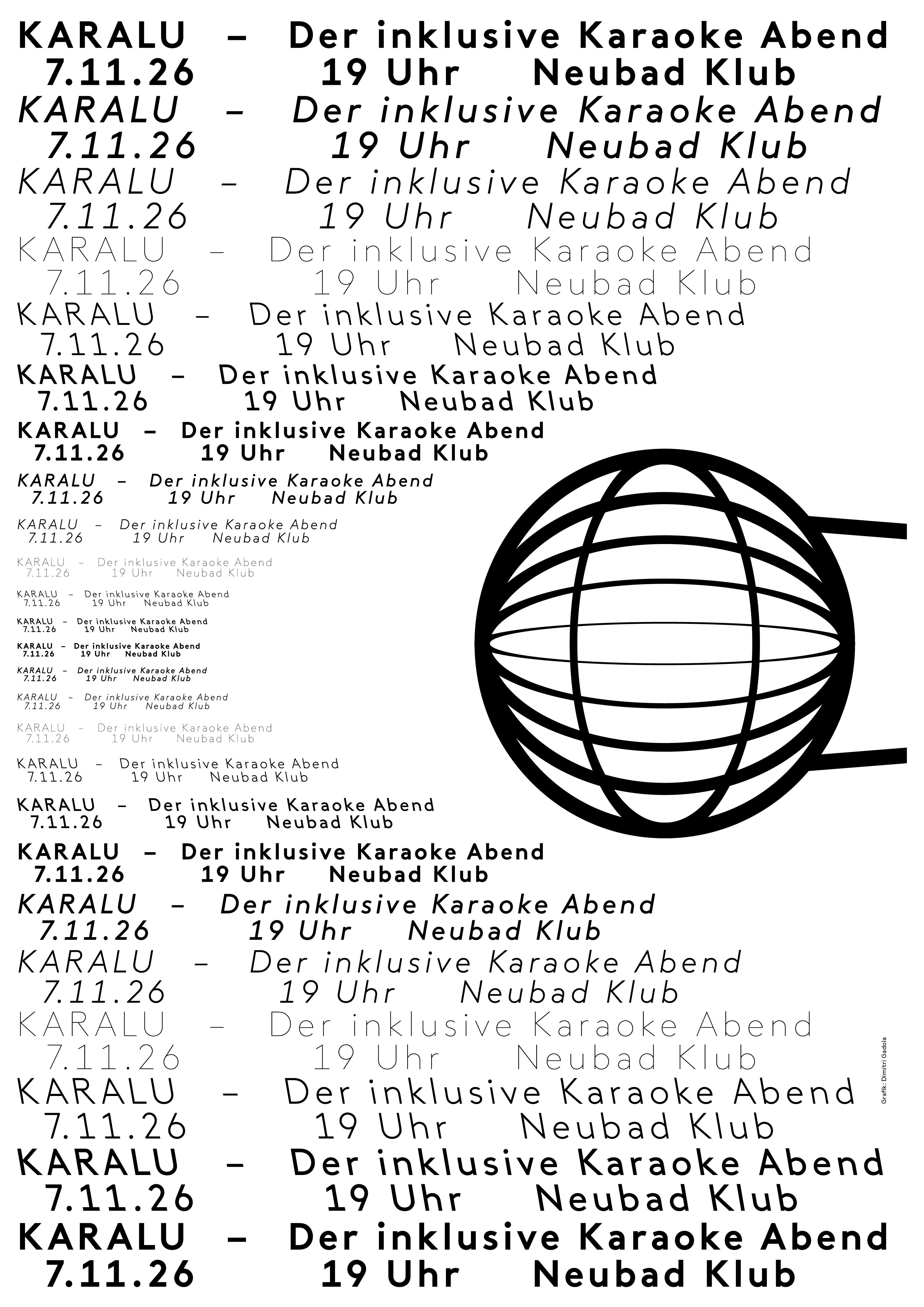 Ein Mikrofon und der Schriftzug "Karalu 7.11.26 19 Uhr Neubad Klub"