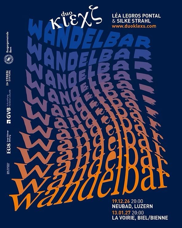 Der Schriftzug "wandelbar" untereinander geschrieben, der sich von einer blauen serifenlosen Schrift in eine orangene Serifenschrift wandelt.